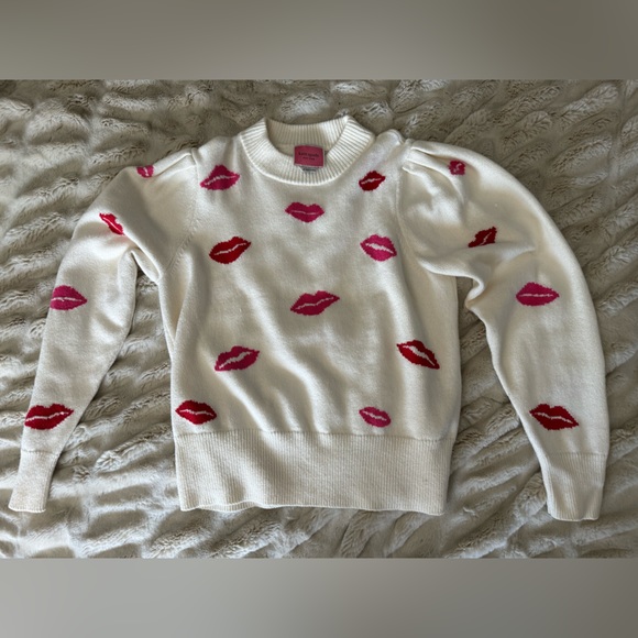 Kate Spade Lips Mockneck Sweater XL White/Pink/Red - Picture 3 of 9